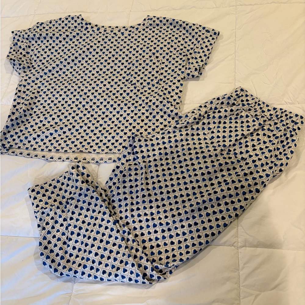 Authentic roller rabbit blue hearts lounge pajama set medium